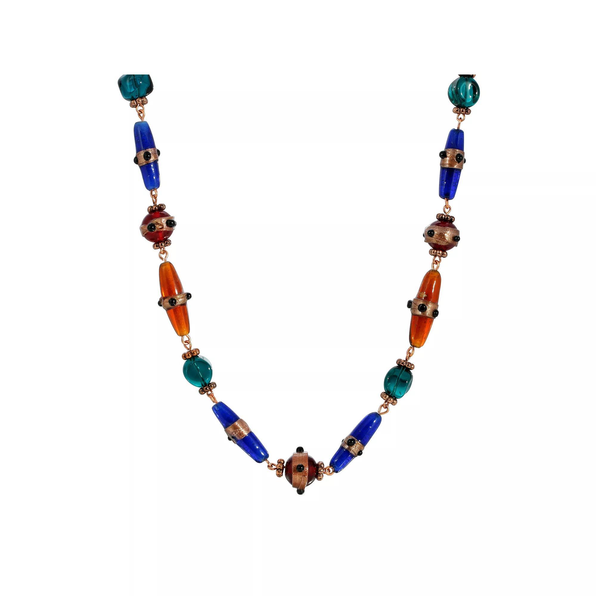 1928 Copper Tone Multicolored Beaded Necklace, Womens Product Image