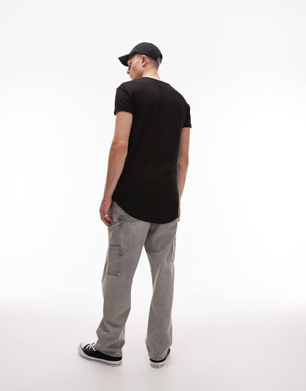 Topman longline T-shirt in black Product Image