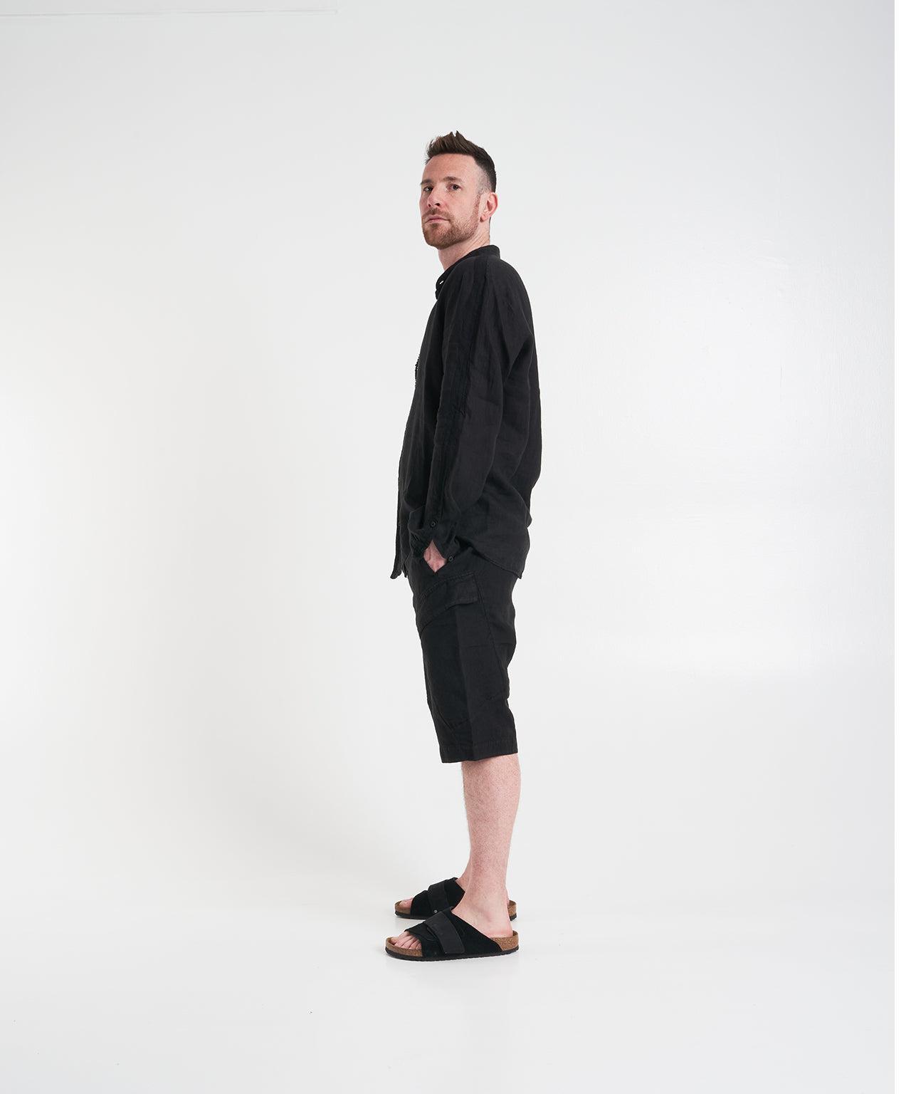 Linen shirt with mandarin collar Product Image