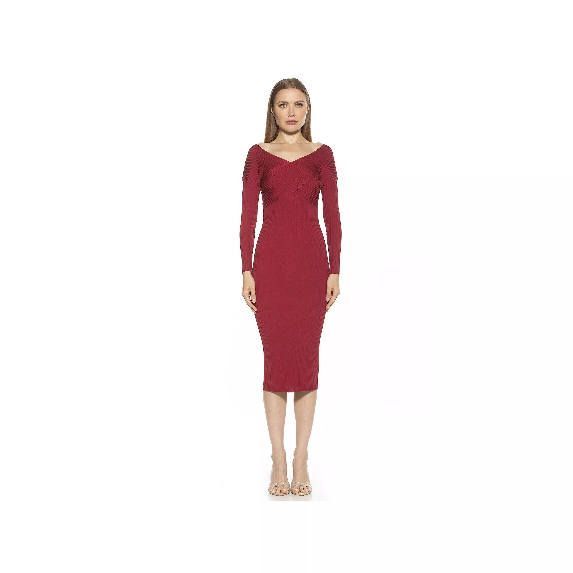 Women's ALEXIA ADMOR Christy Crossover Long Sleeve Ribbed Knit Dress, Size: Medium, Black Product Image