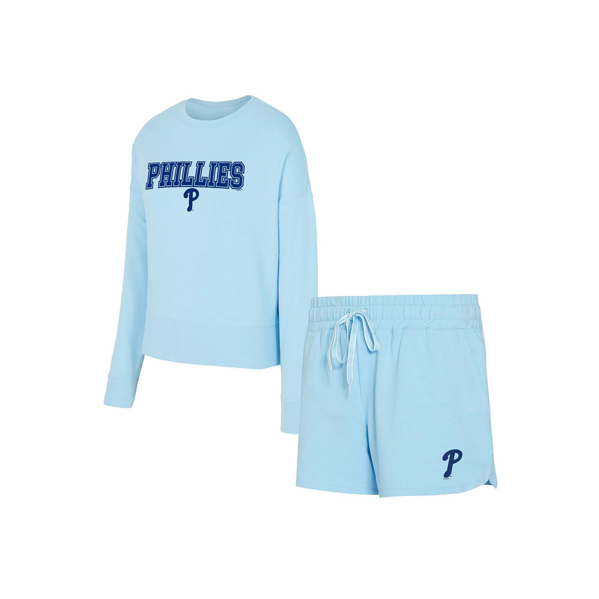 Women's Concepts Sport  Light Blue Philadelphia Phillies Elevation Tri-Blend Long Sleeve T-Shirt & Shorts Set, Size: Medium Product Image