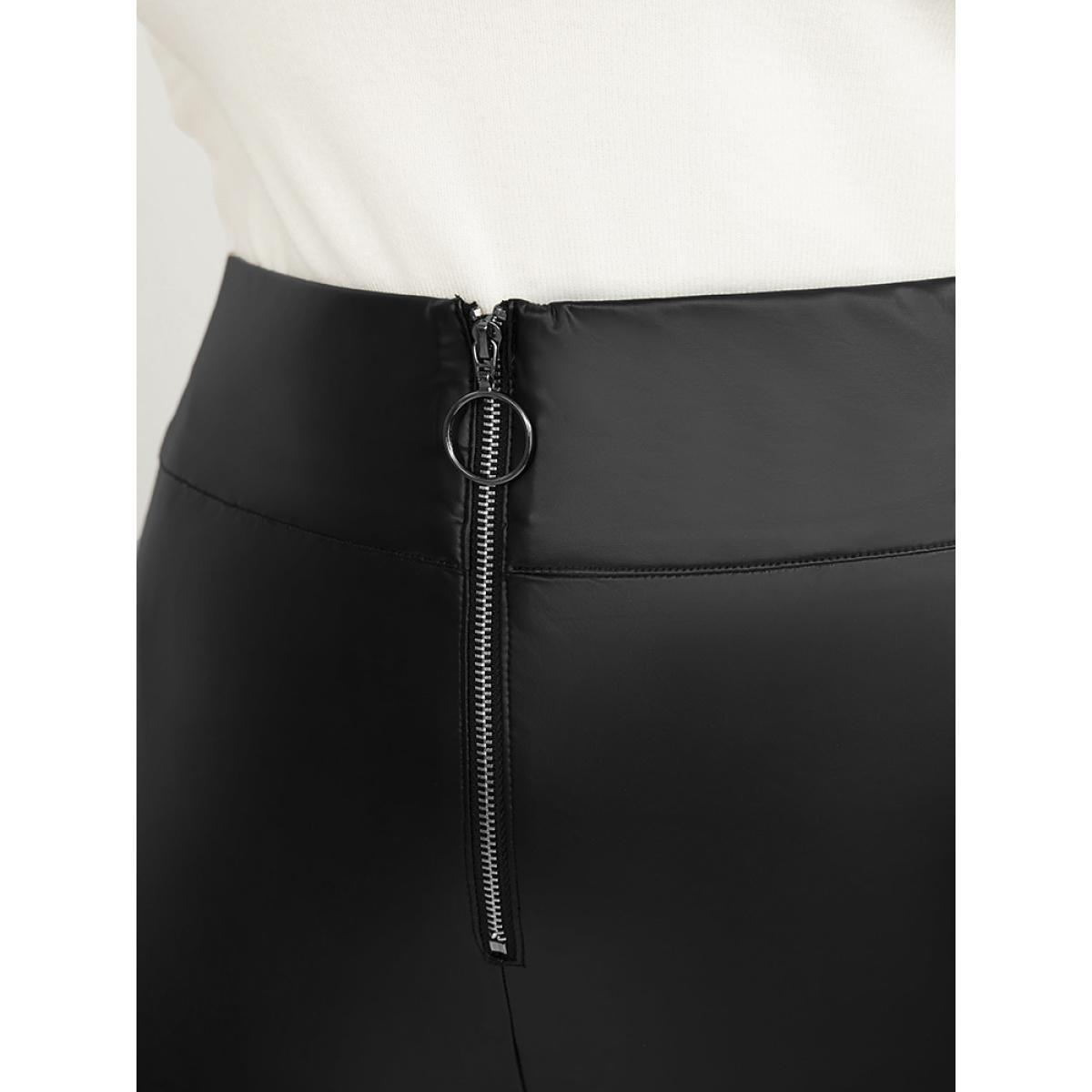 Plus Size PU Leather Wideband Waist Zipper Skinny Leggings Women Black Party Low stretch Skinny Mid Rise Going out Leggings BloomChic 14-16/1X Product Image