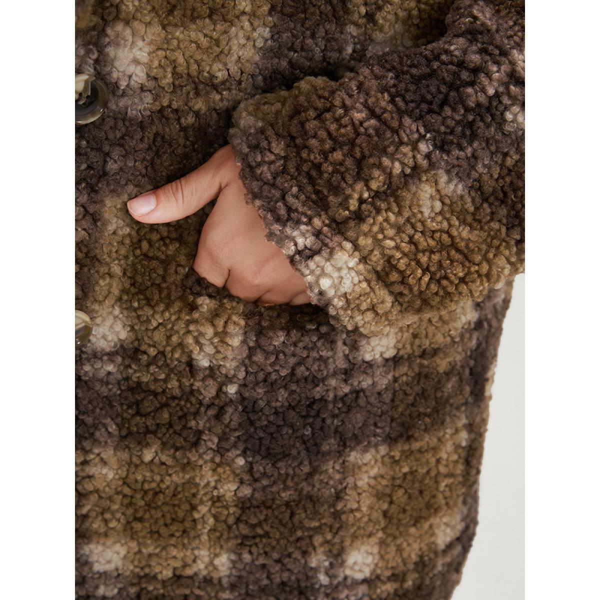 Plus Size Plaid Pocket Double Breasted Teddy Coat Women Tan Casual Pocket Ladies Dailywear Winter Coats BloomChic 22-24/3X Product Image