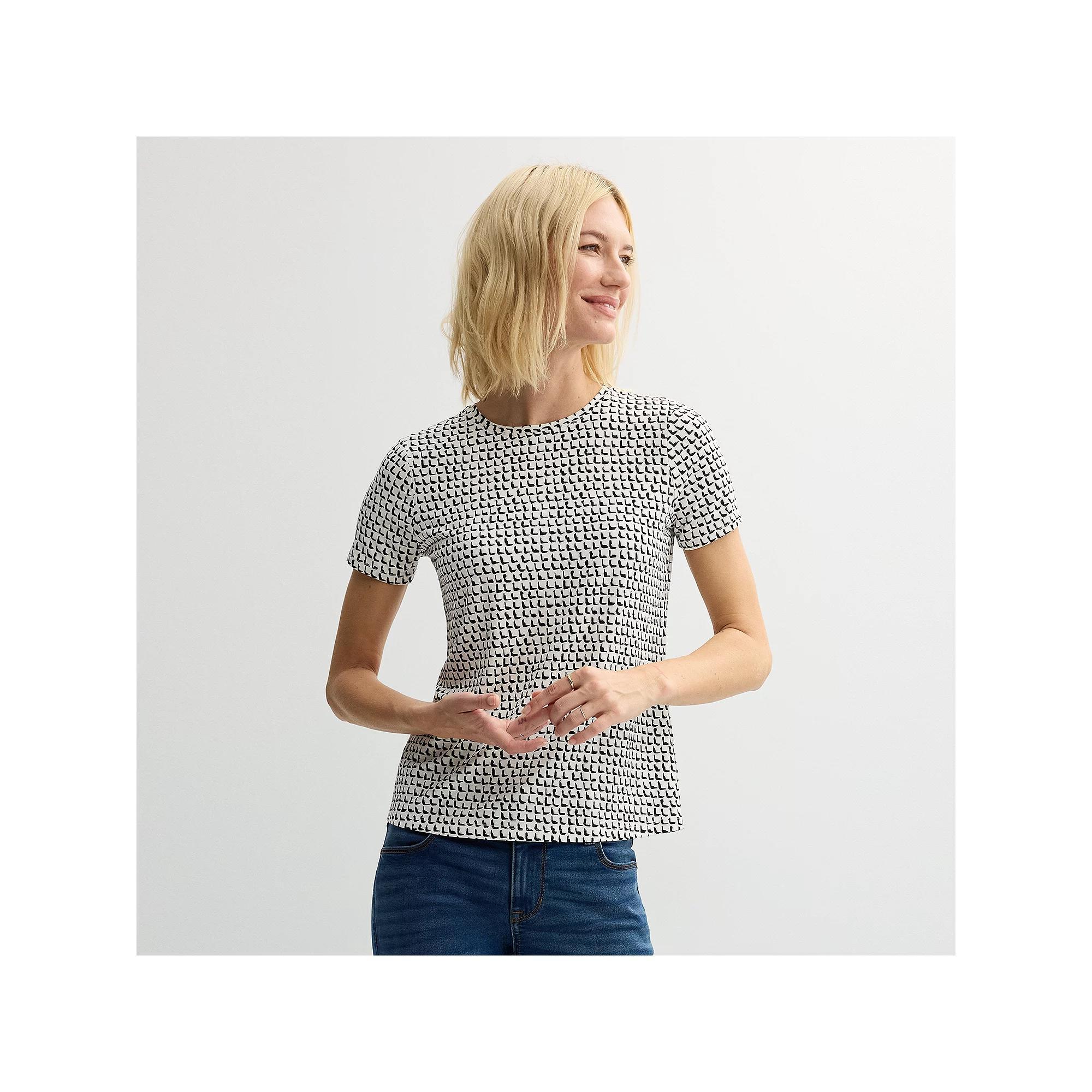 Women's Nine West Essential Crewneck Tee, Size: Small, White Shadow Squares Product Image