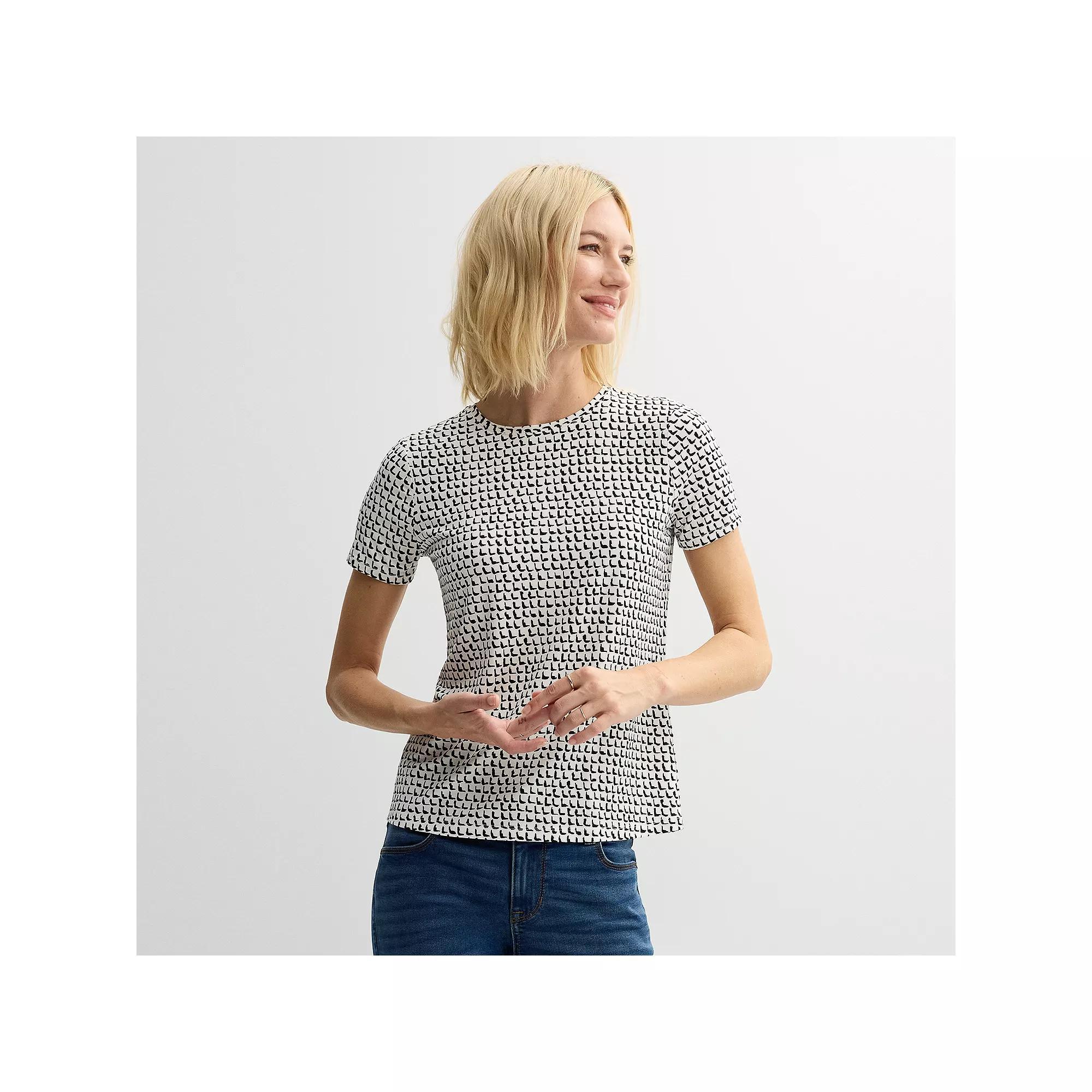 Women's Nine West Essential Crewneck Tee, Size: Small, White Shadow Squares Product Image