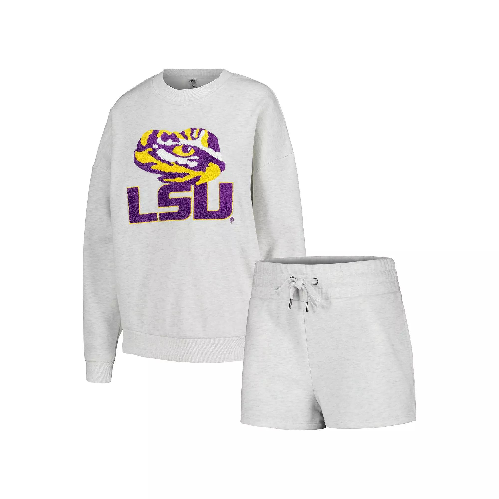 Women's Gameday Couture Ash LSU Tigers Team Effort Pullover Sweatshirt & Shorts Sleep Set, Size: XL, Black Product Image