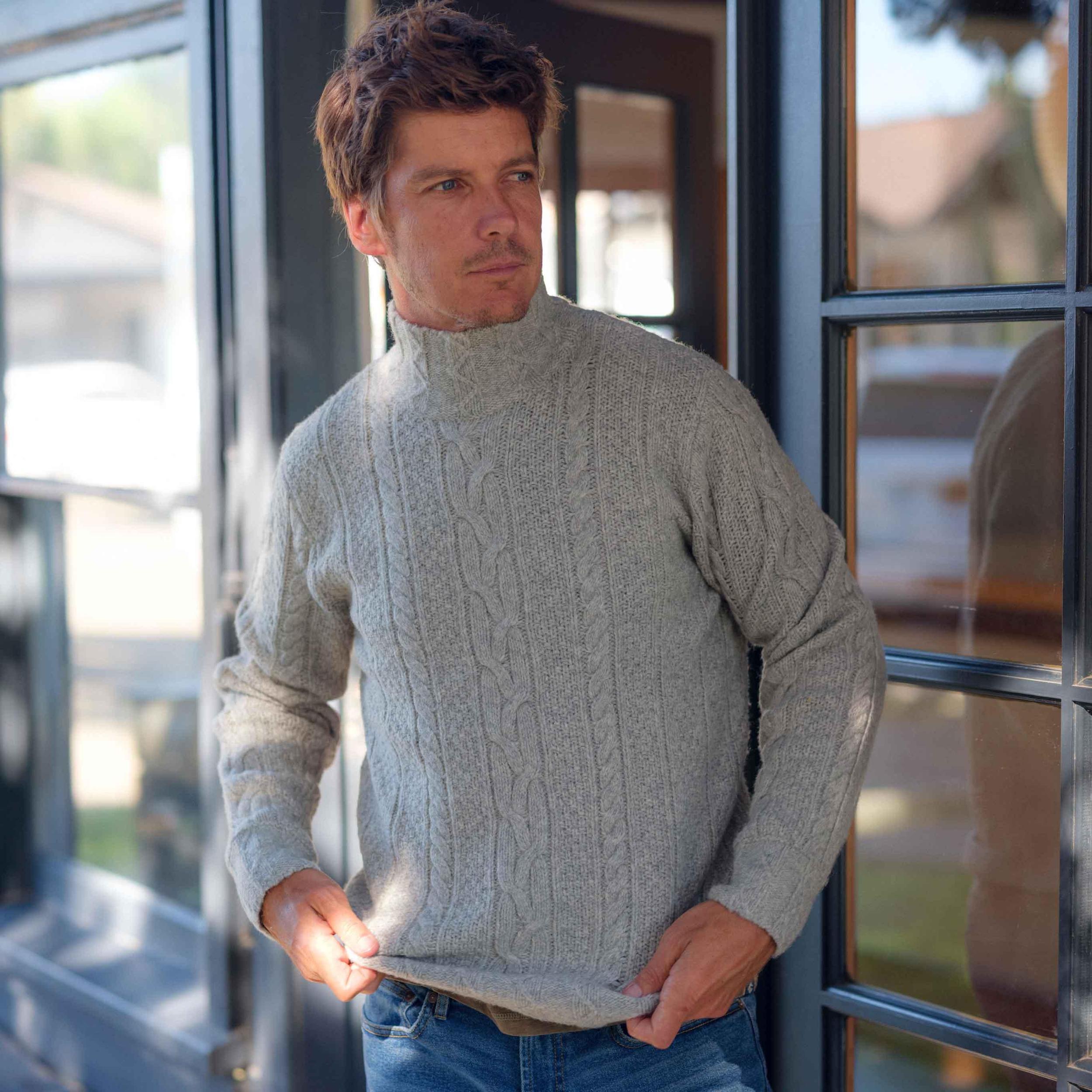 Fisherman Cable Turtleneck - Light Gray Product Image