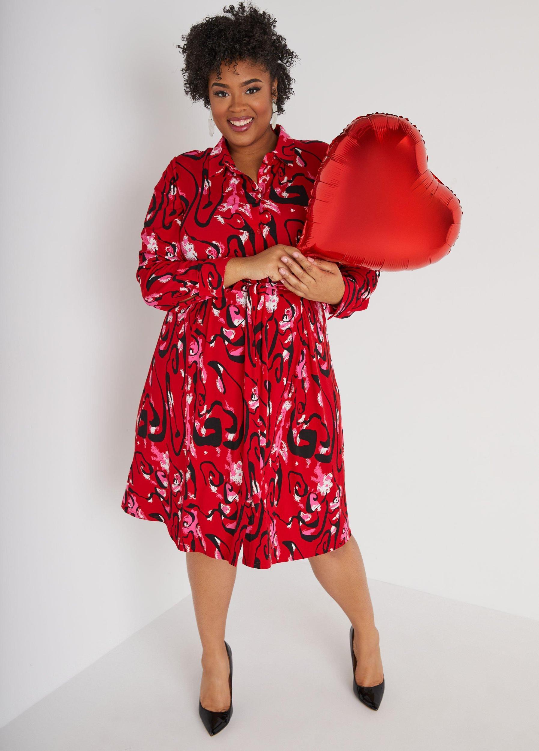 Plus Size Belted Abstract Print Shirtdress Ashley Stewart Product Image