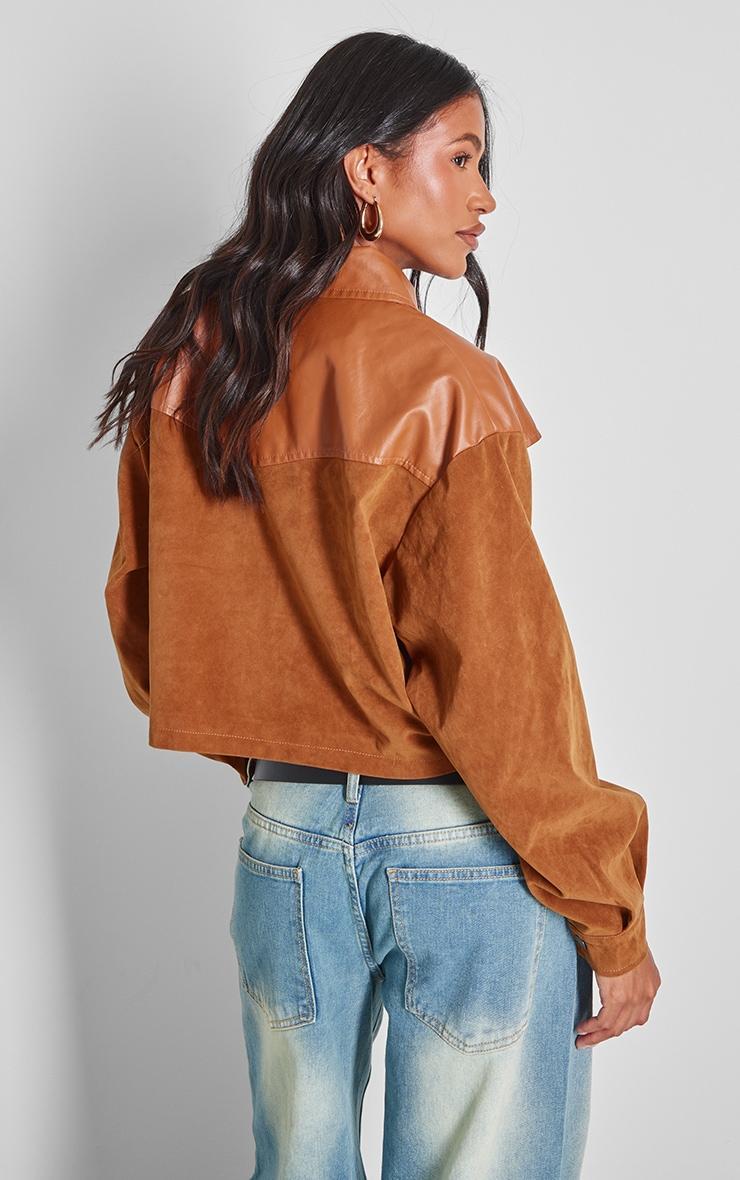 Brown Faux Suede Western Panel Detail Oversized Jacket Product Image