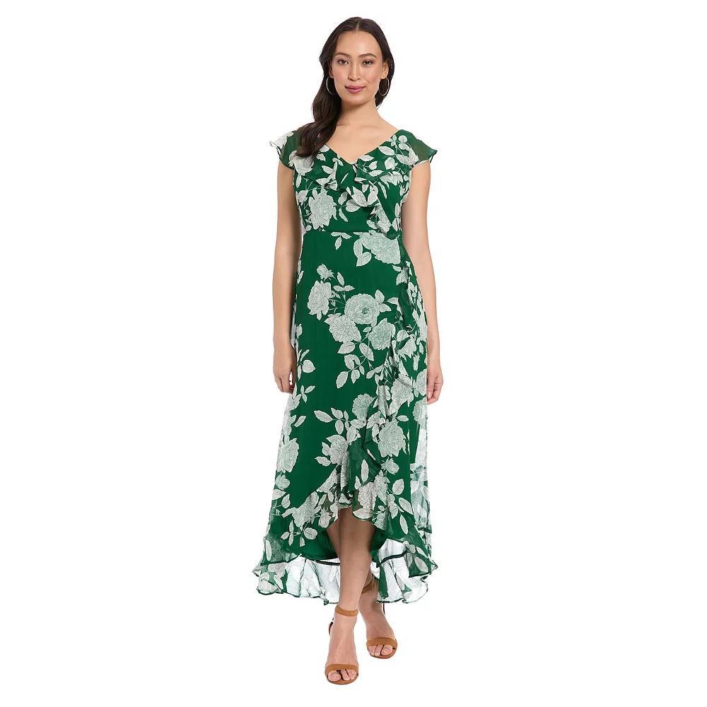 Women's London Times Ruffled Maxi Dress, Size: 8, Green White Product Image
