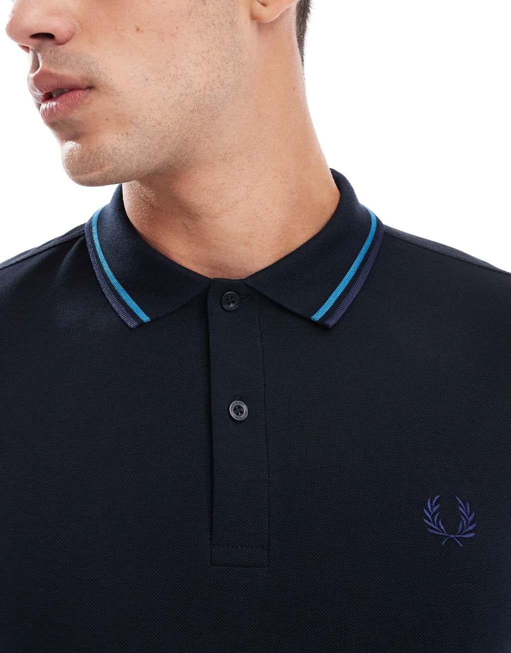 Fred Perry twin tipped polo shirt in navy Product Image