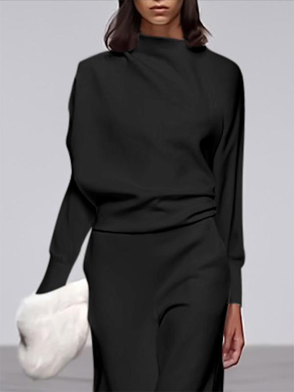 Long Sleeves Loose Solid Color Stand Collar T-Shirts Tops Product Image