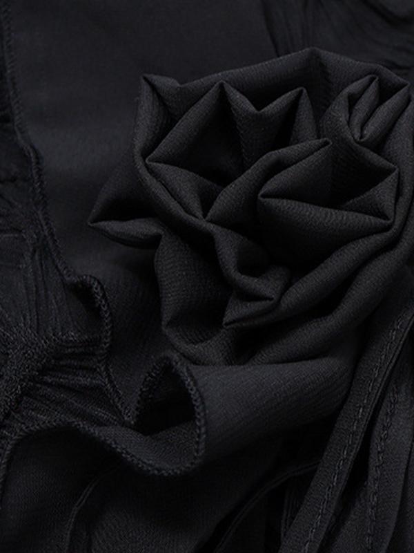Tie Front Ruffles Flower Trim  Long Sleeves Blouse Product Image