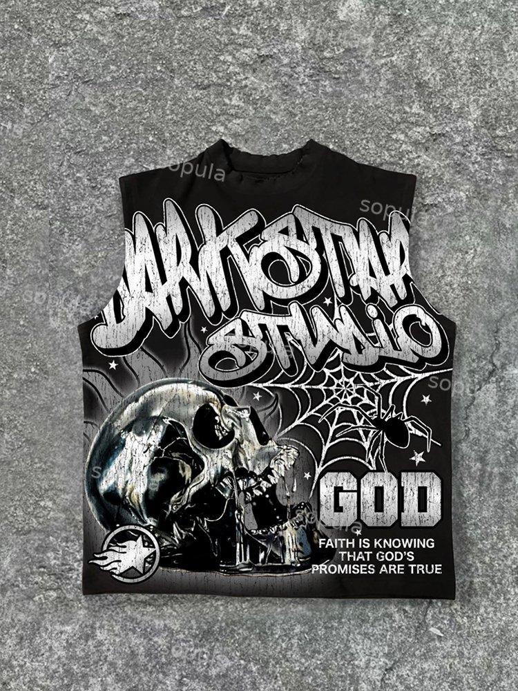 Sopula Darkstar-God's Skull Print Pattern Cotton Tank Top Product Image