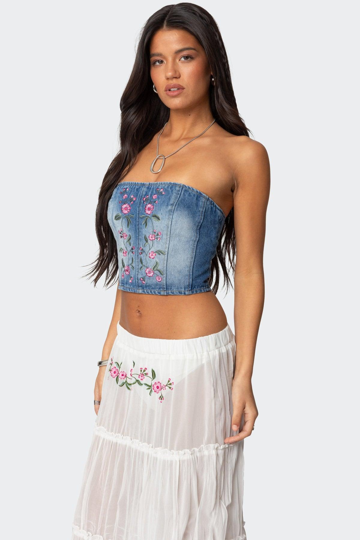 Tai Embroidered Tiered Maxi Skirt Product Image