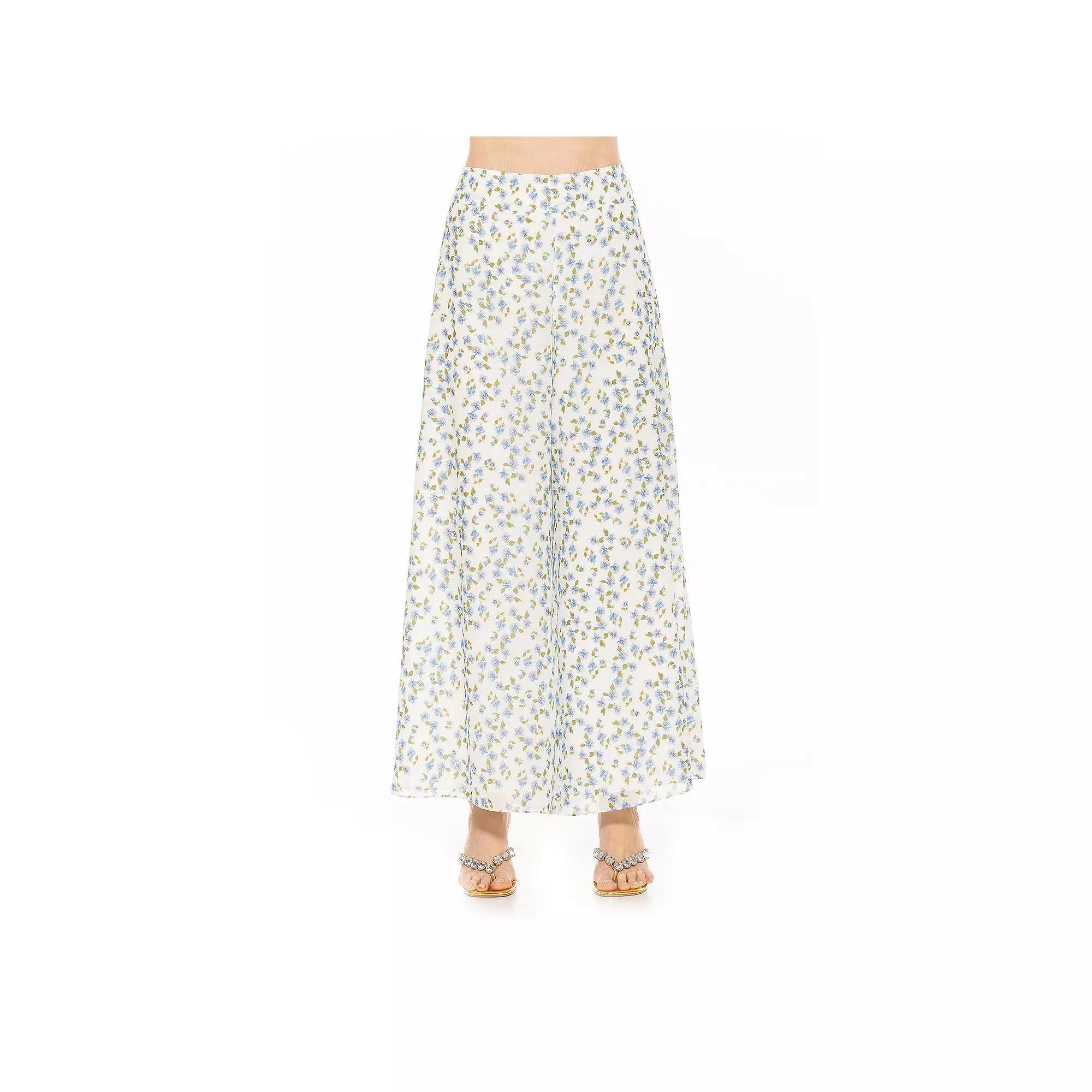 Women's ALEXIA ADMOR Imogen Wide Leg Chiffon Pants, Size: 4, Blue Ditzy Product Image