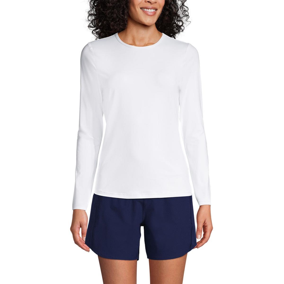 Plus Size Lands' End UPF 50 Long Sleeve Rash Guard, Women's, Size: 2XL, Blue Mini Stripe Product Image