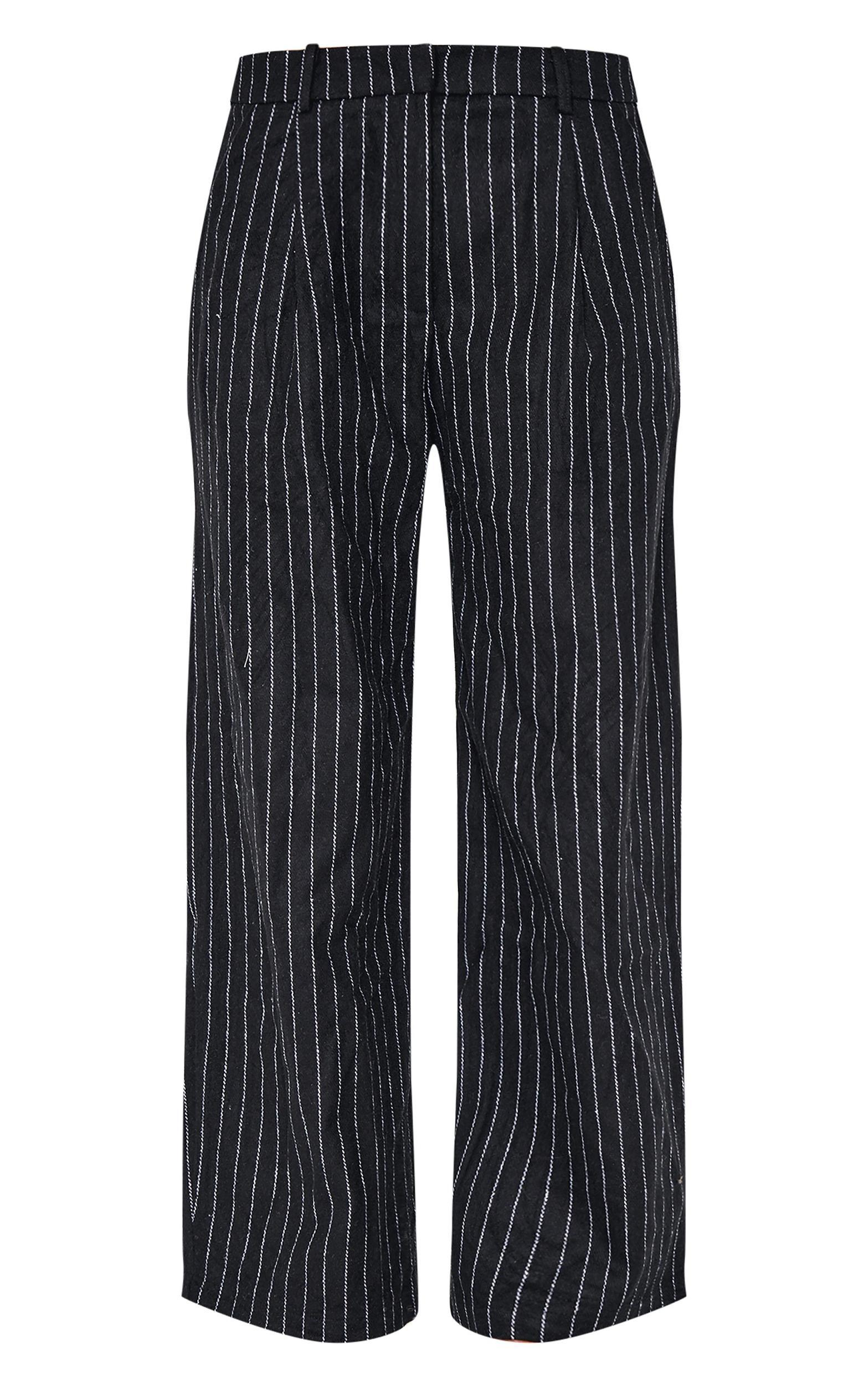 Black Premium Pinstripe Wide Leg Pants Product Image