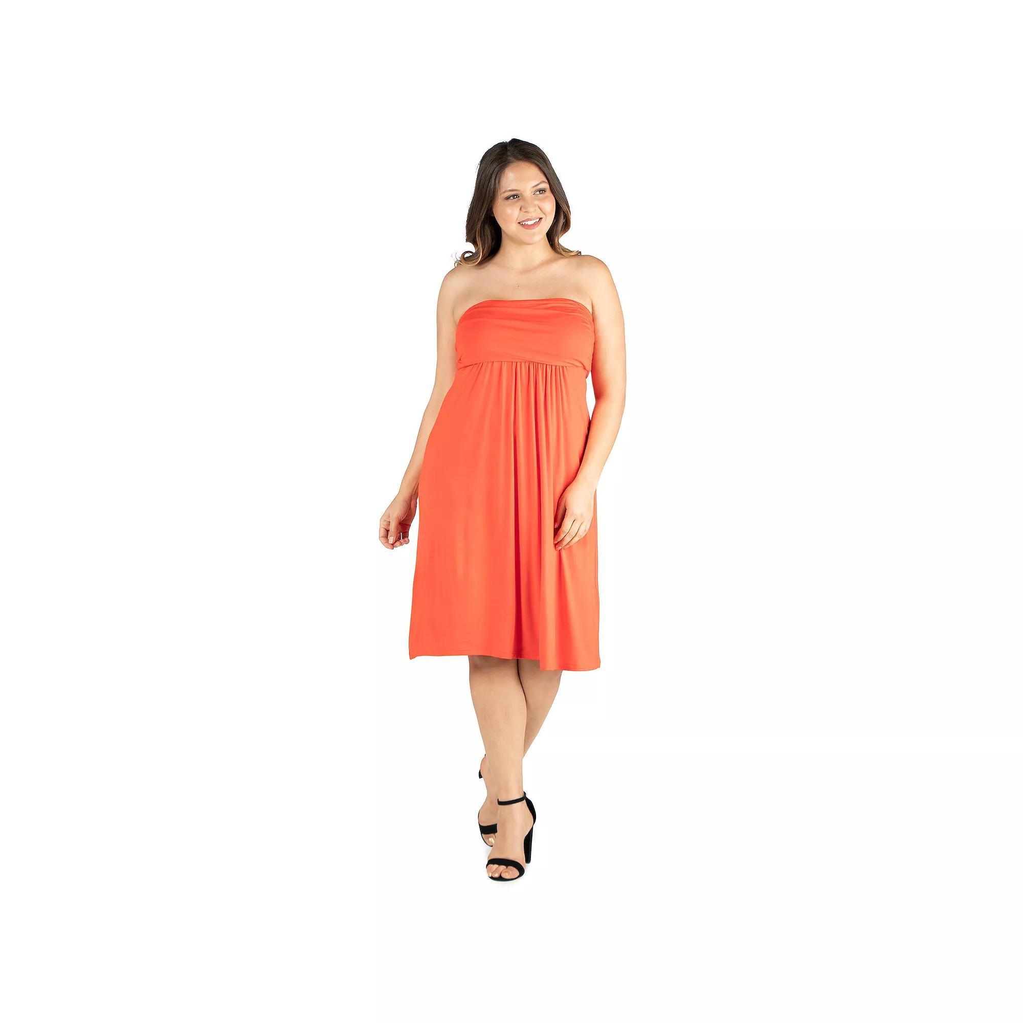 Plus Size 24seven Comfort Apparel Knee Length Strapless Mini Dress, Women's, Size: 3XL, Orange Product Image