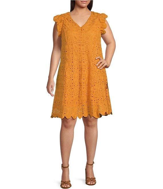 Skies Are Blue Plus Size V-Neck Crochet Mini Dress Product Image