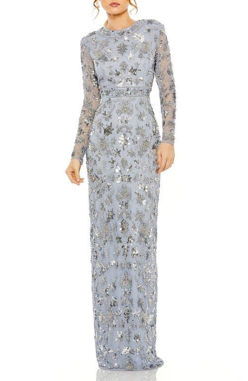 Womens Sequined Long-Sleeve Column Gown Product Image