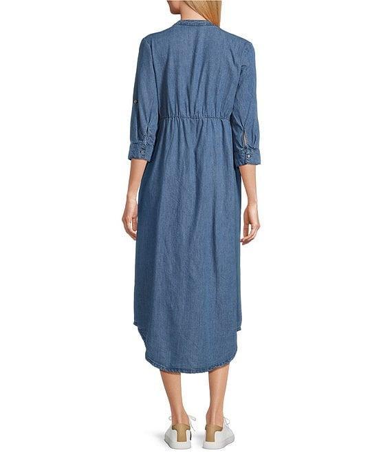 Westbound 3/4 Rolled Sleeve Y-Neck Button Front Midi Shirt Dress Product Image