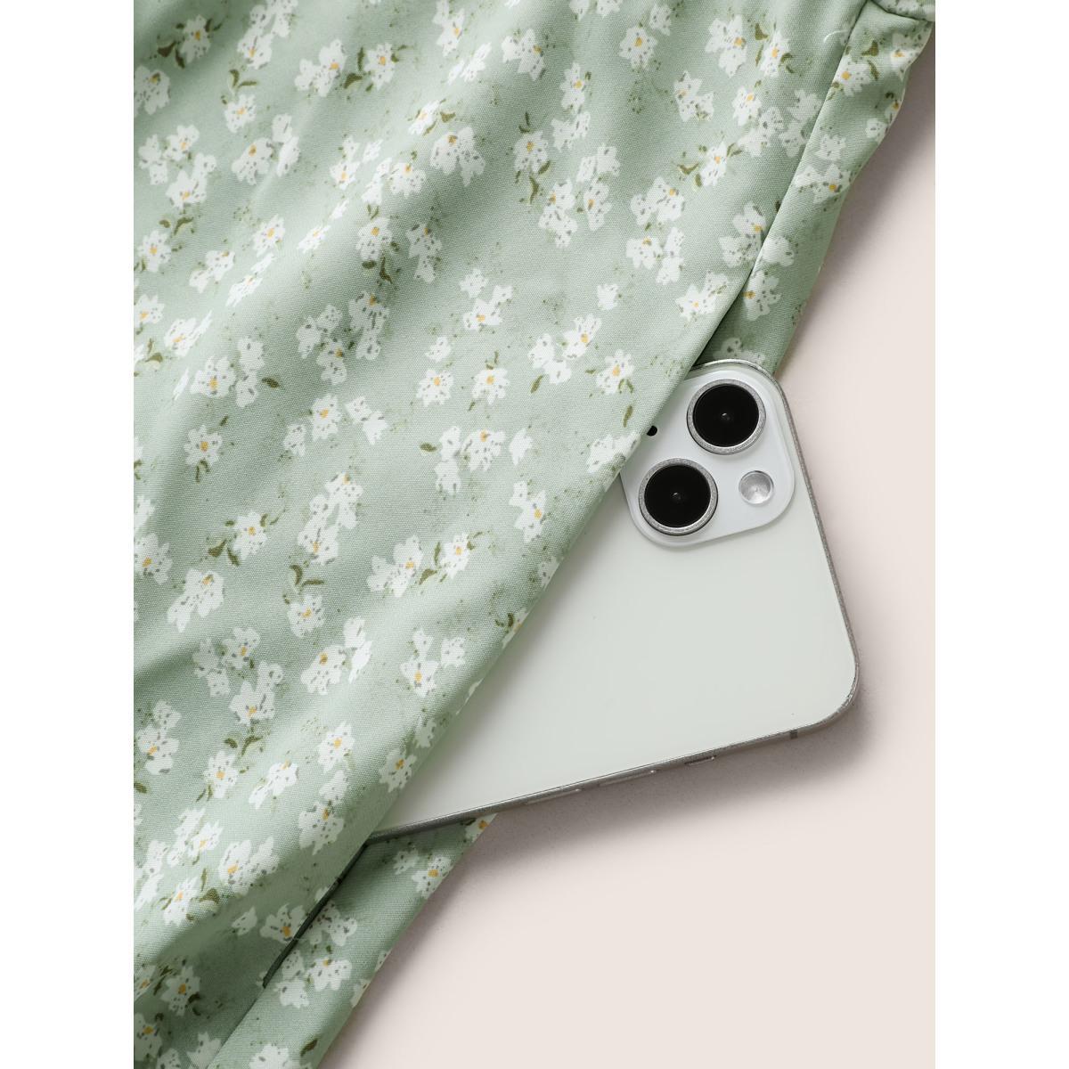 Plus Size Ditsy Floral Ruffle Cap Sleeve Belted Dress Mint Women Elegant Belted V-neck Cap Sleeve Curvy BloomChic 30/6X Product Image