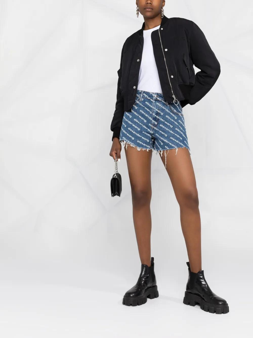 logo-print denim shorts Product Image