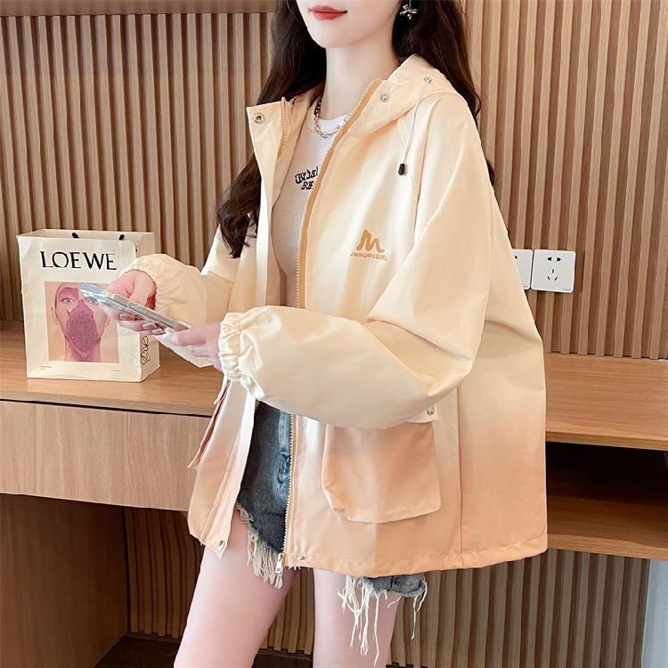 Gradient Lettering Print Hooded Zip-Up Jacket Product Image