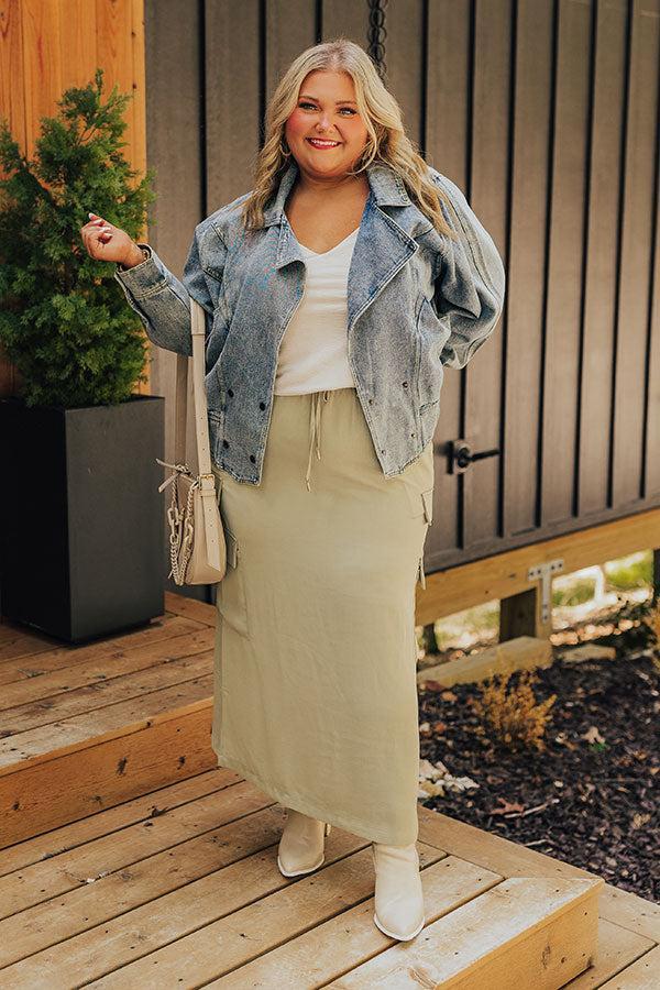 Central Park Stroll High Waist Cargo Skirt in Sage Curves Product Image