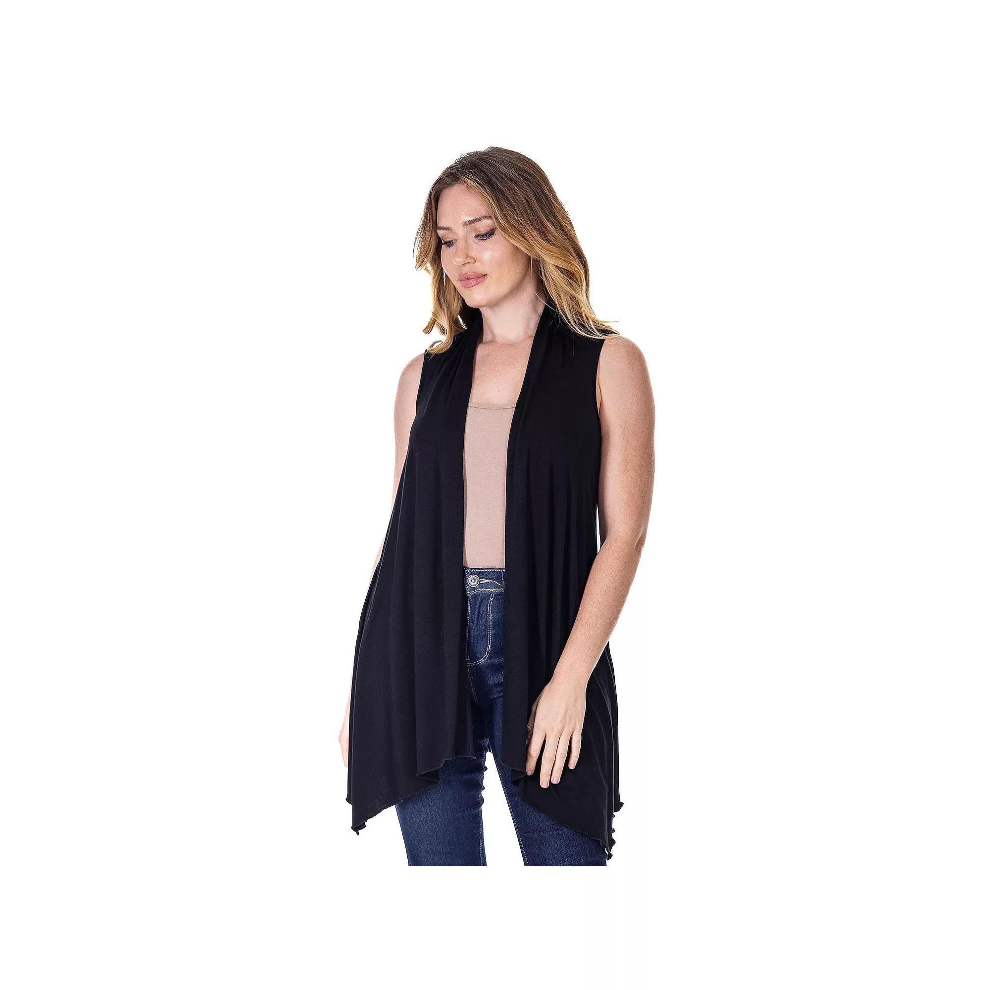 Women's 24Seven Comfort Apparel Draped Open Front Sleeveless Cardigan Vest, Size: Small, Grey Product Image