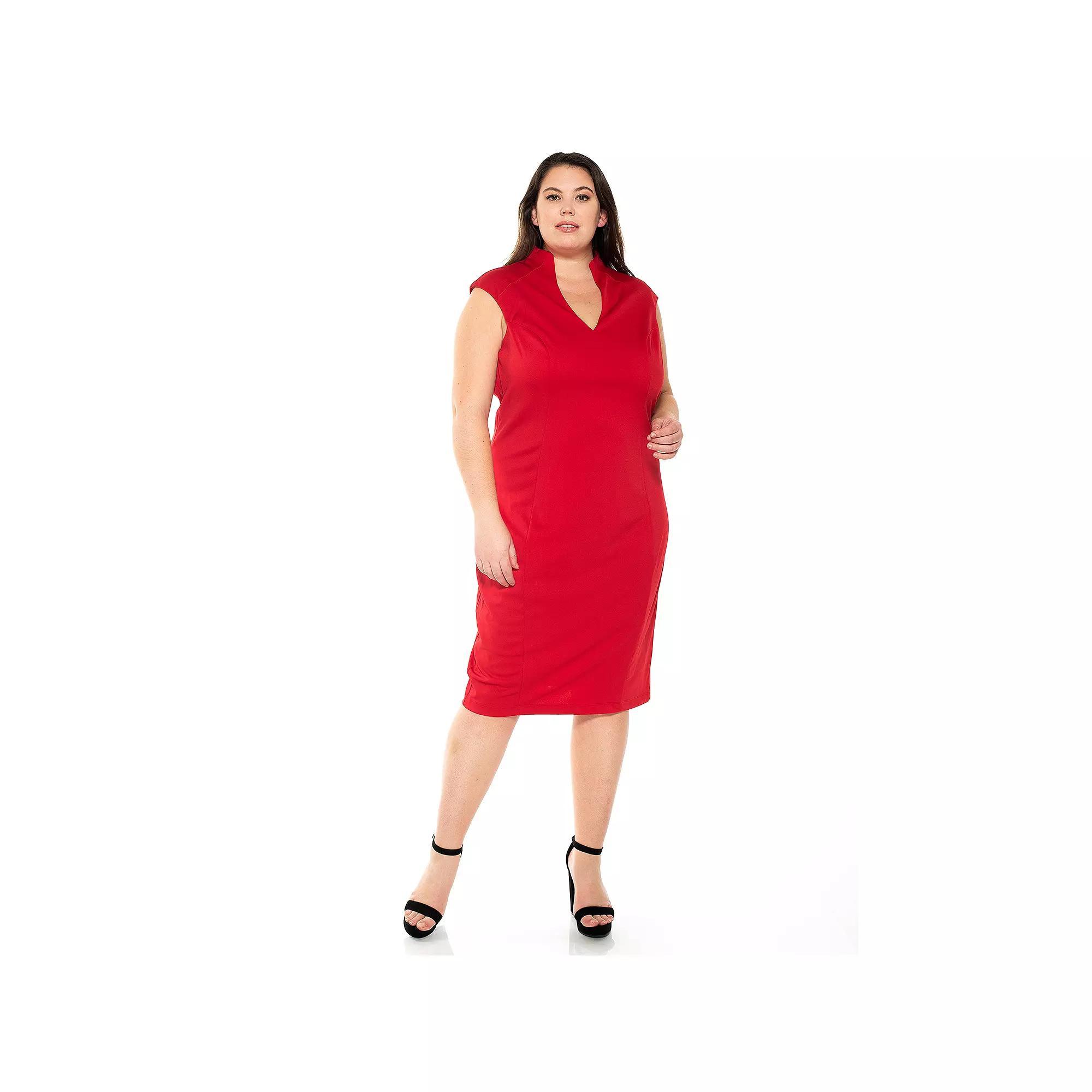 Plus Size ALEXIA ADMOR Katrina Splitneck Midi Dress, Women's, Size: 2XL, Brick Red Product Image