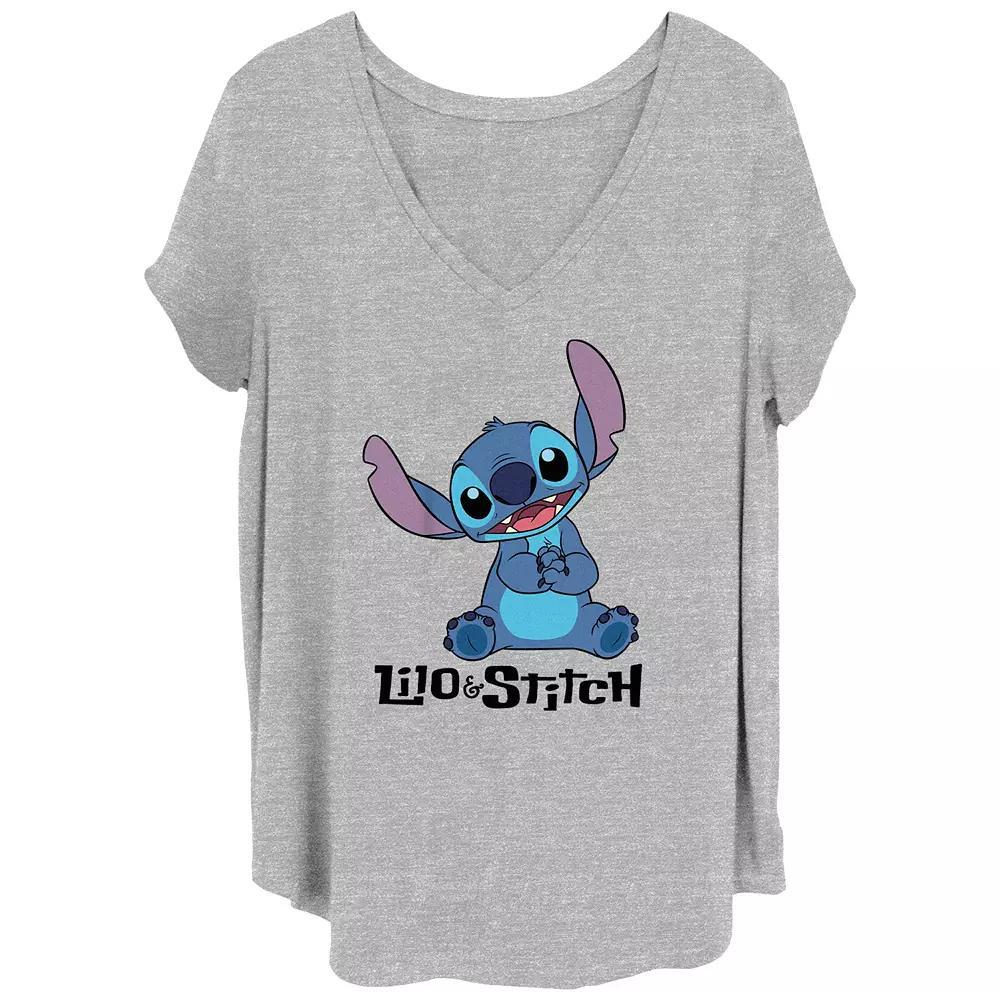 Disney's Lilo & Stitch Stitch Sitting Line Logo Juniors' Plus Graphic Tee, Women's, Size: 2XL, Grey Gray Product Image
