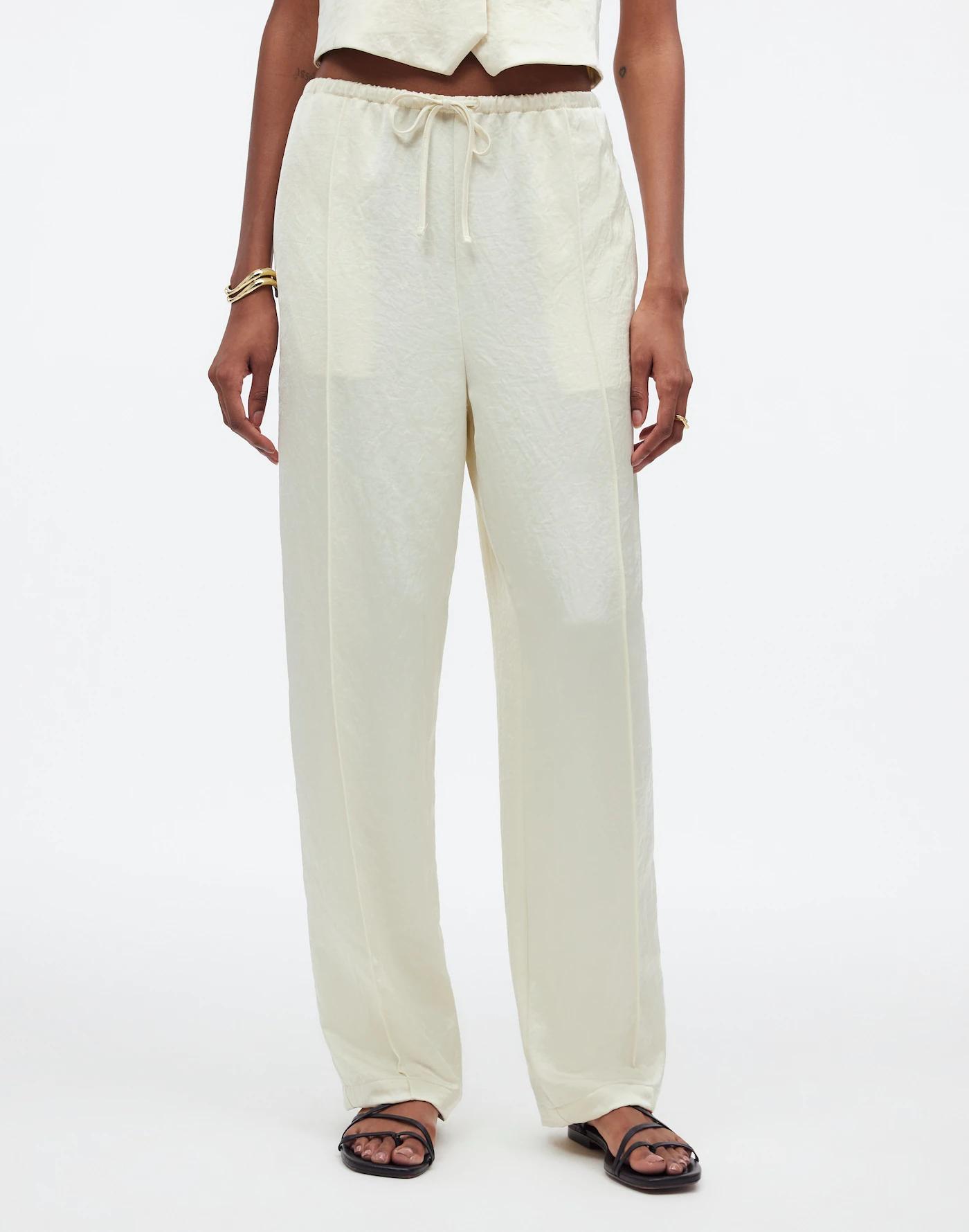 Tall Pintucked Slim Pull-On Pants in Satin Product Image