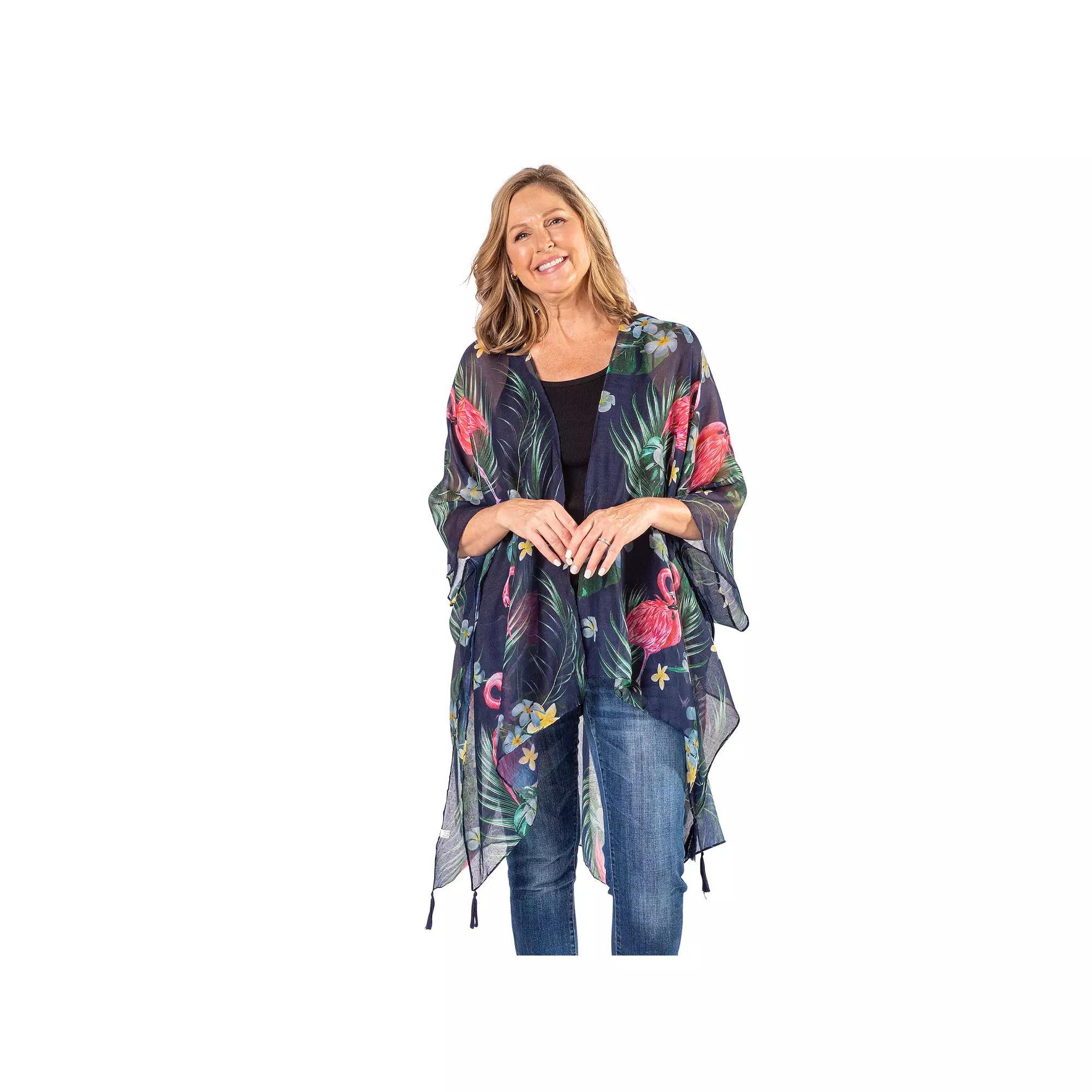 Women's Le Moda Flamingo Kimono With Tassels, Blue Product Image