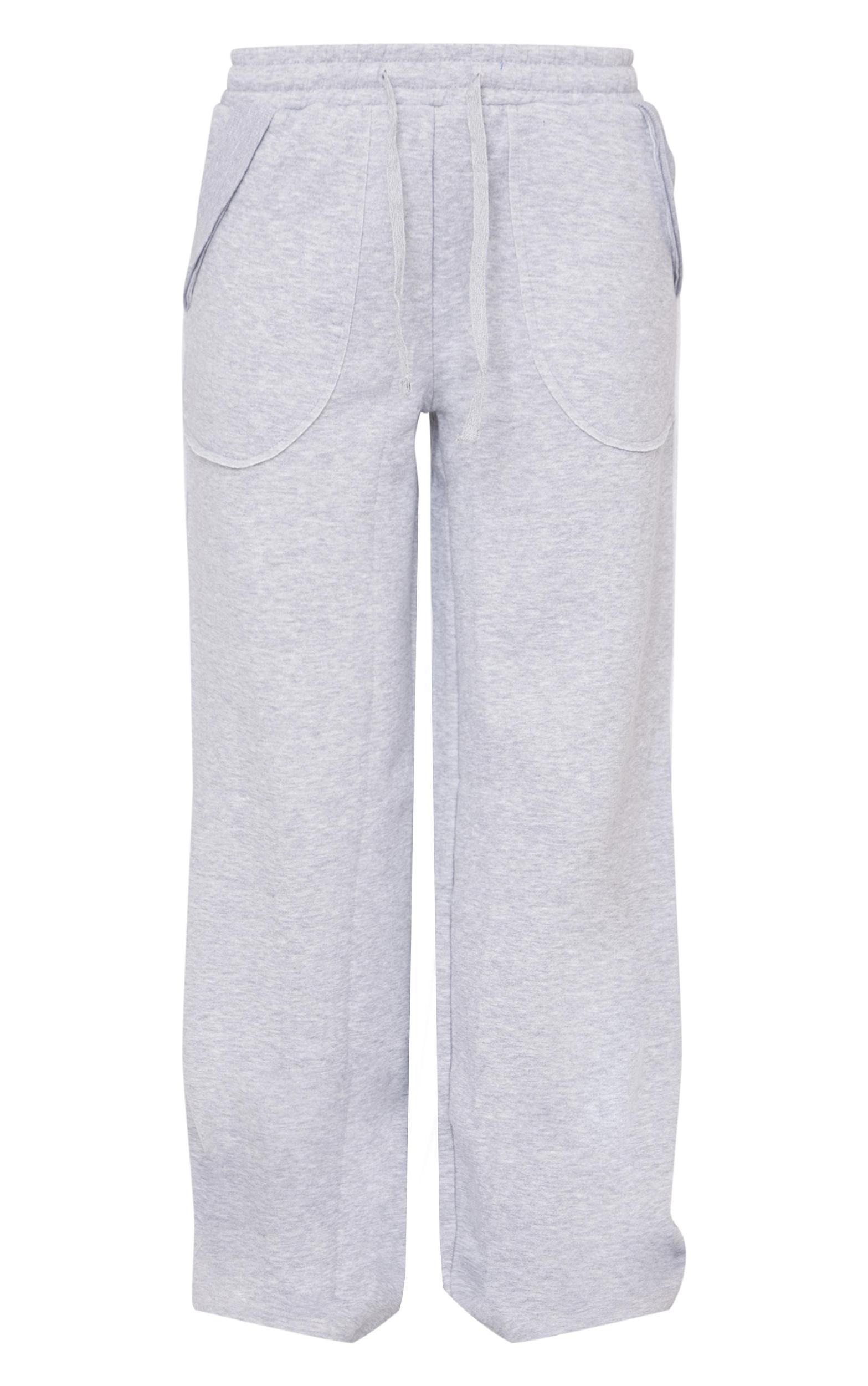 Grey Marl Exposed Seam Detail Wide Leg Sweatpants Product Image