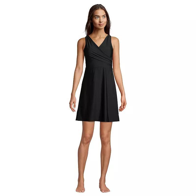 Petite Lands End UPF 50 Tummy Control Surplice One-Piece Swim Dress, Womens Product Image