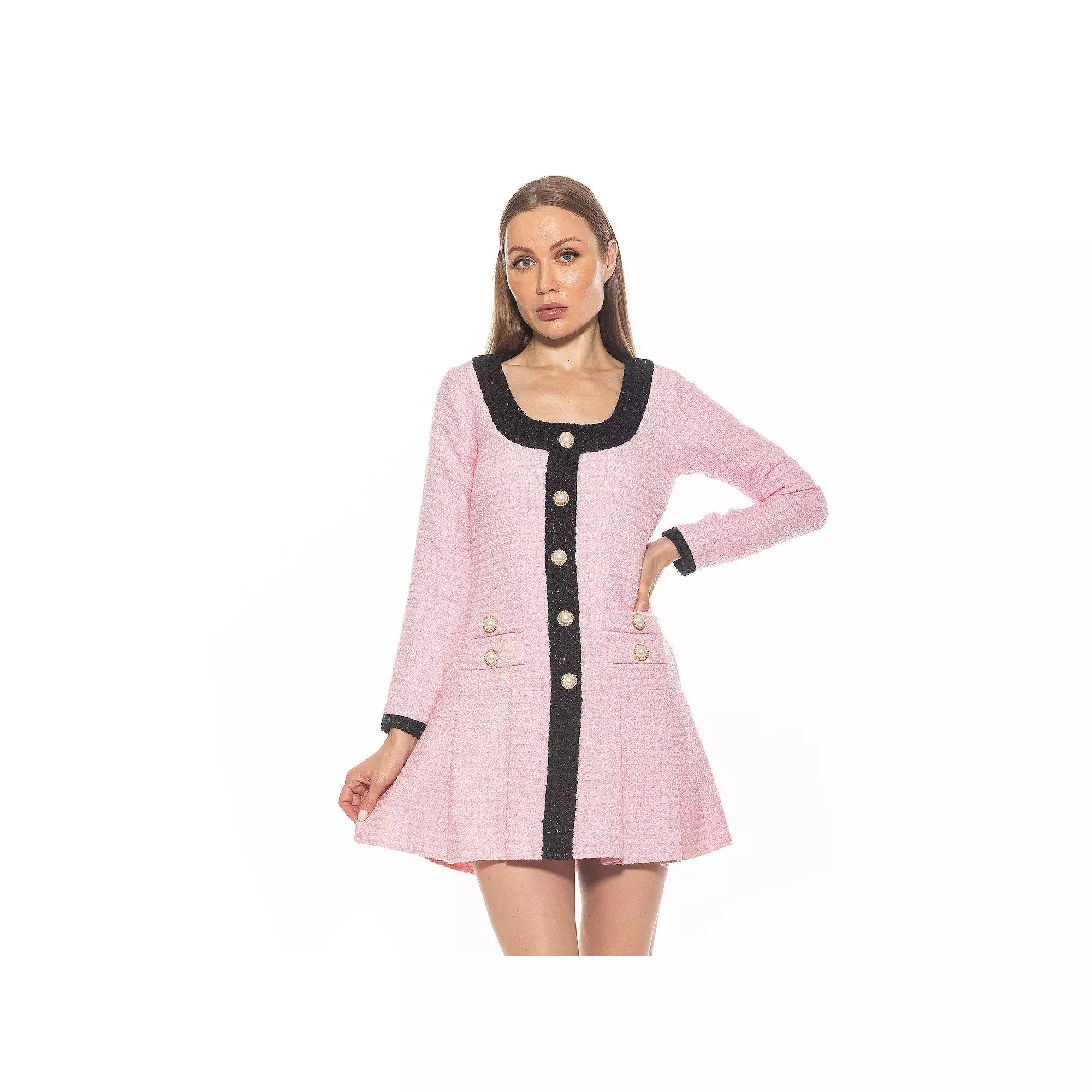 Women's ALEXIA ADMOR Nina Long Sleeve Drop Waist Pleated Dress, Size: 8, Black White Product Image