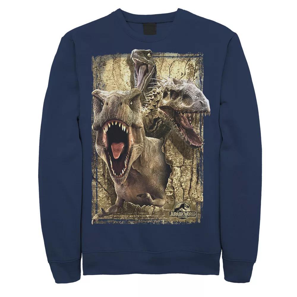 Men's Jurassic World T-Rex Indominus Rex & Raptor Fleece Pullover, Size: 3XL, Blue Product Image
