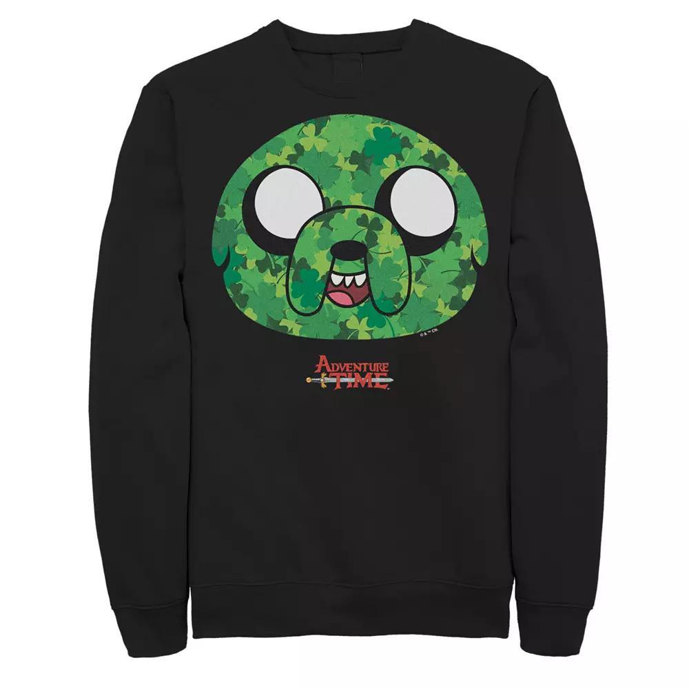 Men's Adventure Time Jake Shamrock St. Patrick's Day Sweatshirt, Size: Medium, Black Product Image