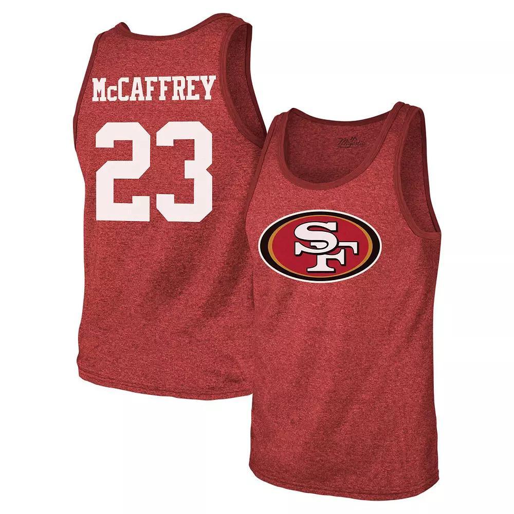 Men's Majestic Threads Christian McCaffrey Scarlet San Francisco 49ers Tri-Blend Player Name & Number Tank Top, Size: Small, Red Product Image