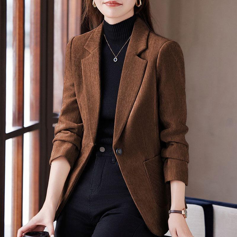 Lapel Collar Plain Single Breasted Blazer Product Image