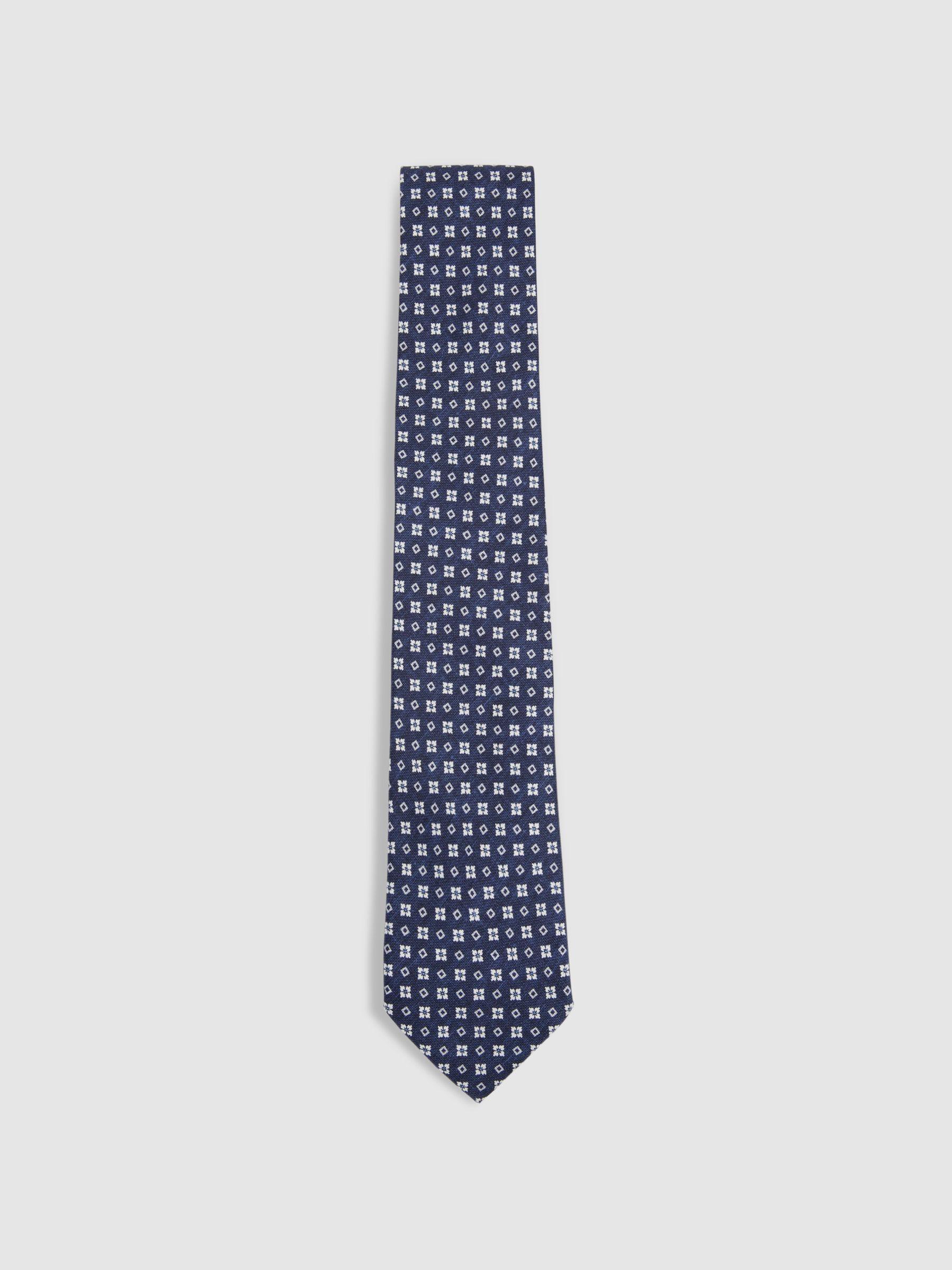 Silk Medallion Print Tie in Navy Product Image