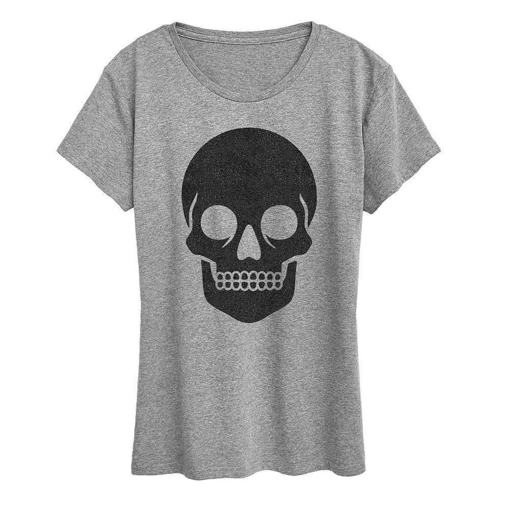 Women's Skull Sparkle Halloween Tee, Girl's, Size: Small, Grey Wine Product Image