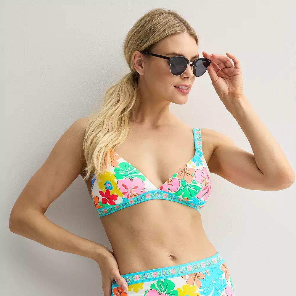 Women's Freshwater Floral Banded Bralette Swim Top, Size: Large, Blue Escape Product Image