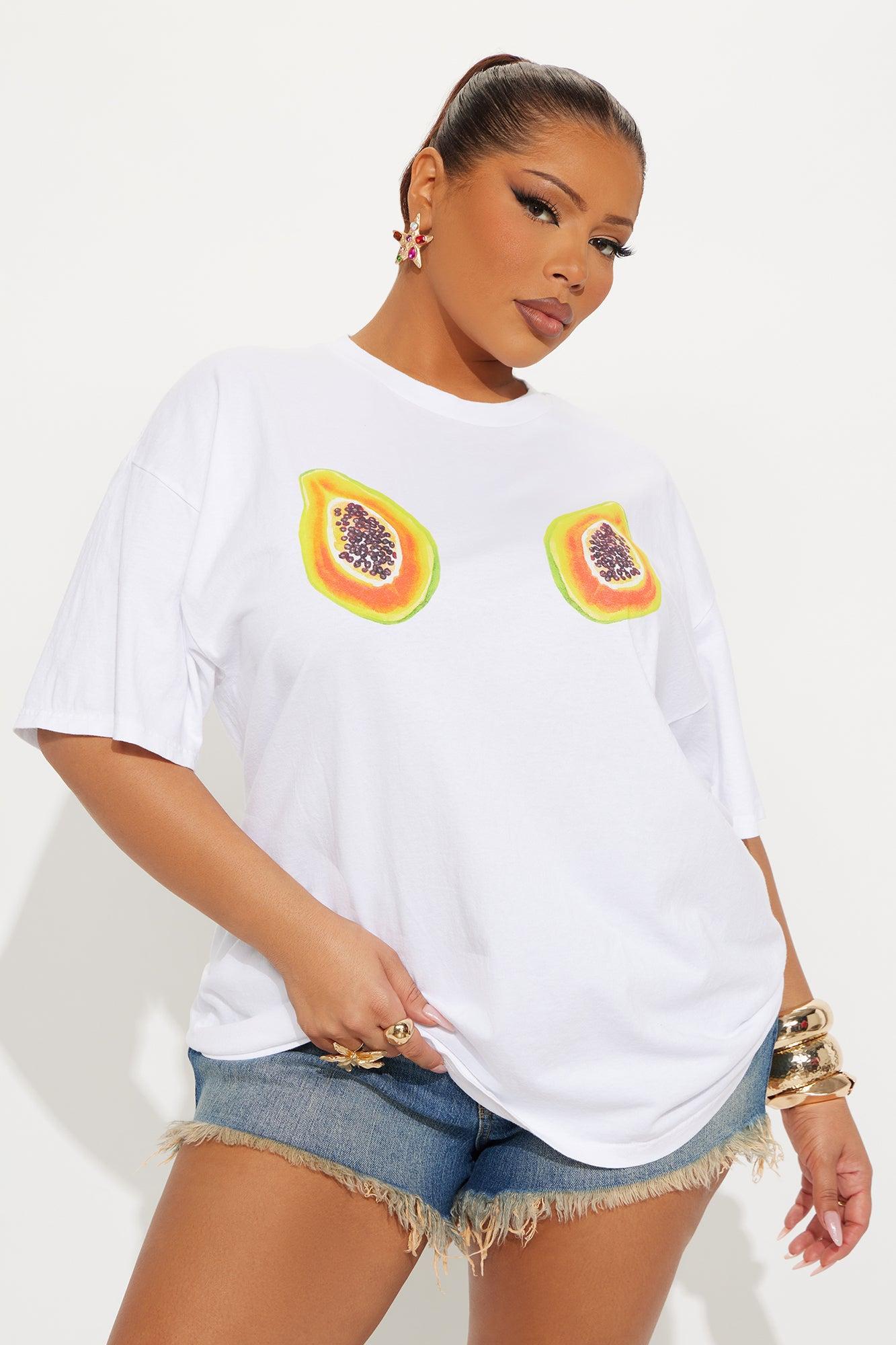 Papaya Summer Washed Oversized Tee - White Product Image