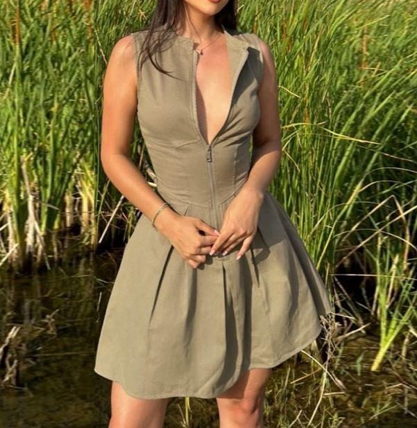 Sleeveless Plain Zip-Up Slim-Fit Mini A-Line Dress Product Image