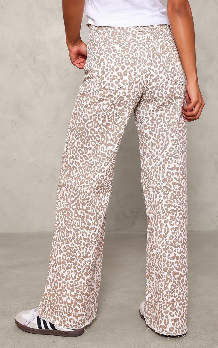 Beige Leopard Print Wide Leg Jeans Product Image