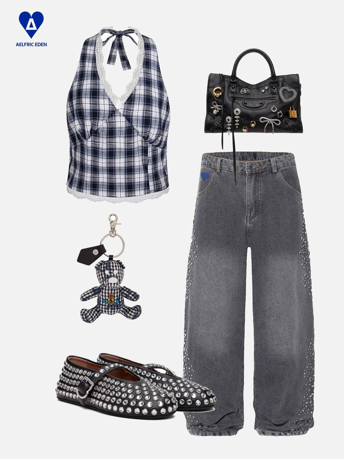Aelfric Eden Rhinestone Baggy Jeans Product Image