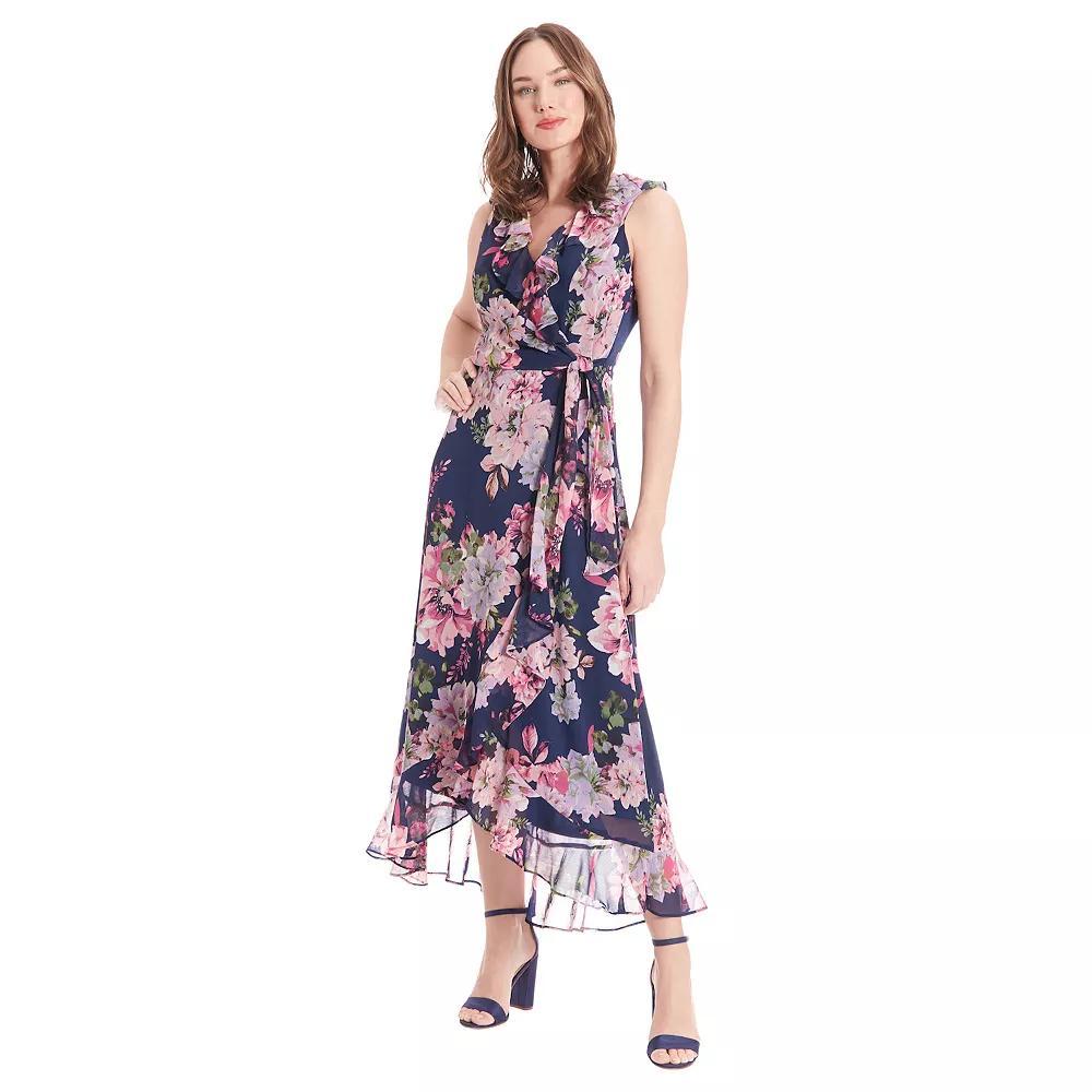 Women's London Times Ruffled Chiffon Maxi Dress, Size: 14, Blue Product Image